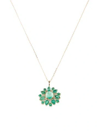 Pre-owned Pendant 14k 2.10ctw Emerald & Sapphire  Necklace, 18" In Multi