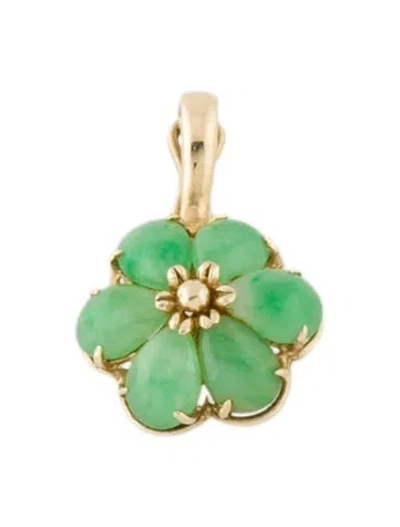 Pre-owned Pendant 14k 2.10ctw Jadeite Flower , 0.75" In Multi