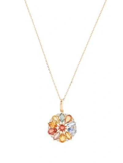 Pre-owned Pendant 14k 2.12ctw Sapphire  Necklace, 18" In Multi