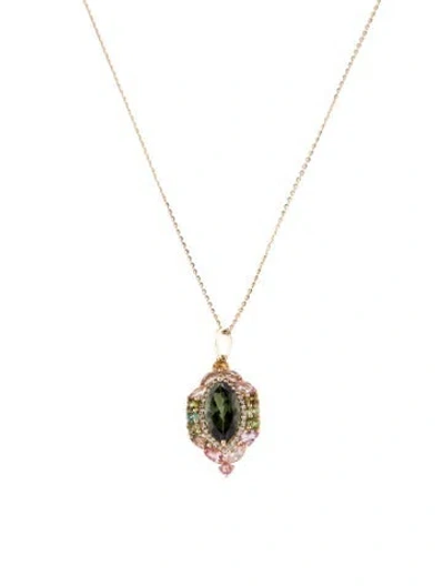 Pre-owned Pendant 14k 2.15ctw Tourmaline & Sapphire  Necklace, 18" In Multi