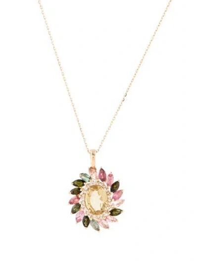 Pre-owned Pendant 14k 2.22ct Tourmaline & Sapphire  Necklace, 17" In Multi