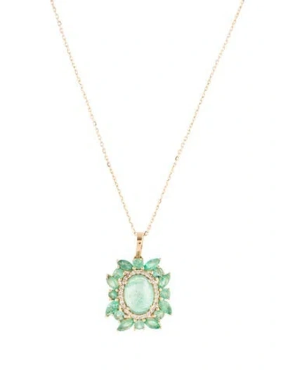 Pre-owned Pendant 14k 2.25ct Emerald & Sapphire  Necklace, 18" In Multi