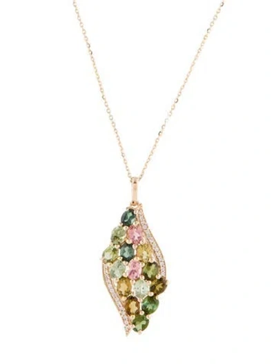Pre-owned Pendant 14k 2.25ctw Tourmaline & Sapphire  Necklace, 18" In Multi