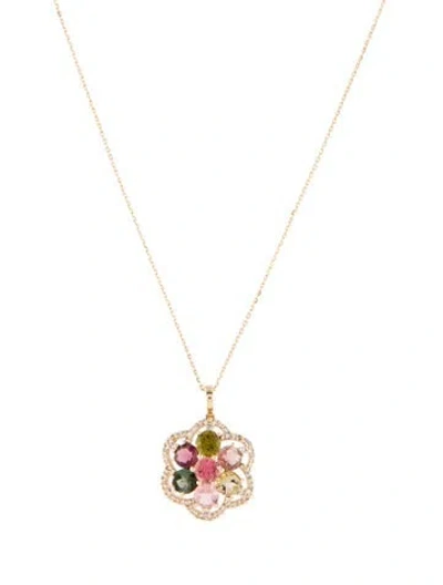 Pre-owned Pendant 14k 2.38ctw Tourmaline & Sapphire  Necklace, 18" In Multi