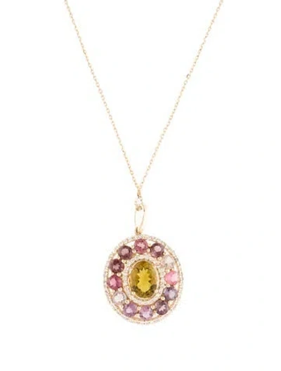 Pre-owned Pendant 14k 2.38ctw Tourmaline & Sapphire  Necklace, 18" In Multi
