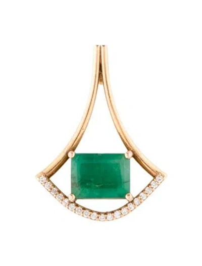 Pre-owned Pendant 14k 2.39ct Emerald & Diamond , 18.25" In Multi
