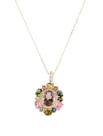 Pre-owned Pendant 14k 2.53ctw Tourmaline & Sapphire  Necklace, 18" In Multi