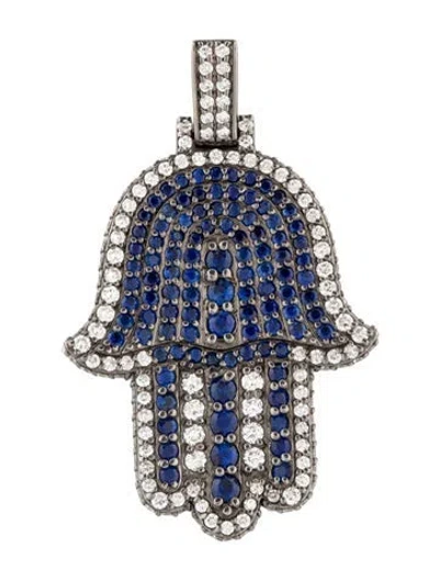 Pre-owned Pendant 14k 2.55ctw Sapphire & Diamond Hamsa  In Multi