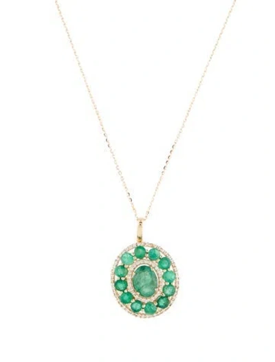 Pre-owned Pendant 14k 2.69ctw Emerald & Sapphire  Necklace, 18" In Multi