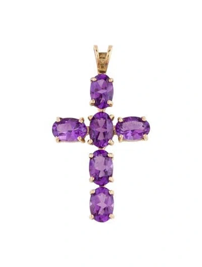 Pre-owned Pendant 14k 2.71ctw Amethyst Cross , 1.25" In Multi
