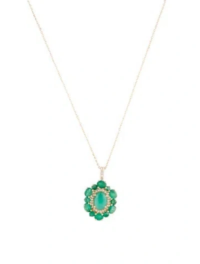 Pre-owned Pendant 14k 2.73ctw Emerald & Sapphire  Necklace, 18" In Multi