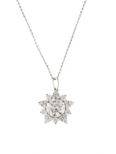 Pre-owned Pendant 14k 2.83ctw Lab-grown Diamond Flower  Necklace, 17.75" In Multi
