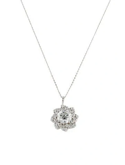 Pre-owned Pendant 14k 2.88ctw Lab-grown Diamond Flower  Necklace, 17.75" In Multi