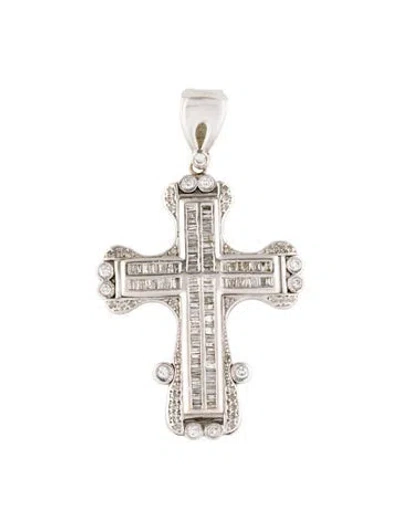 Pre-owned Pendant 14k 2.98ctw Diamond Cross  In Multi