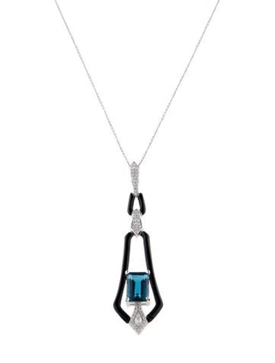 Pre-owned Pendant 14k 3.00ct Topaz, Onyx & Diamond  Necklace, 17.5" In Multi