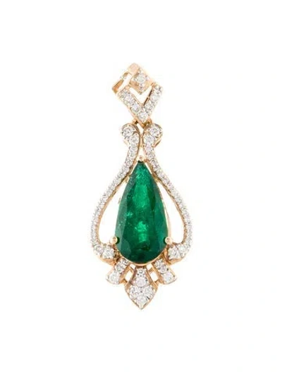 Pre-owned Pendant 14k 3.05ct Emerald & Diamond  In Multi