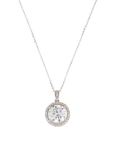 Pre-owned Pendant 14k 3.05ct Lab-grown Diamond Halo  Necklace, 18" In Multi