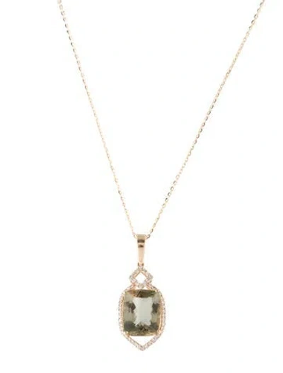 Pre-owned Pendant 14k 3.06ct Feldspar & Diamond  Necklace, 18" In Multi