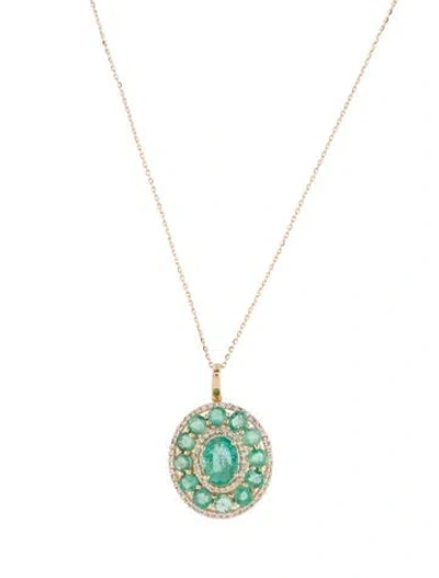 Pre-owned Pendant 14k 3.10ctw Emerald & Sapphire  Necklace, 17.75" In Multi