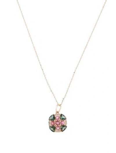 Pre-owned Pendant 14k 3.10ctw Tourmaline & Sapphire  Necklace, 17.75" In Multi