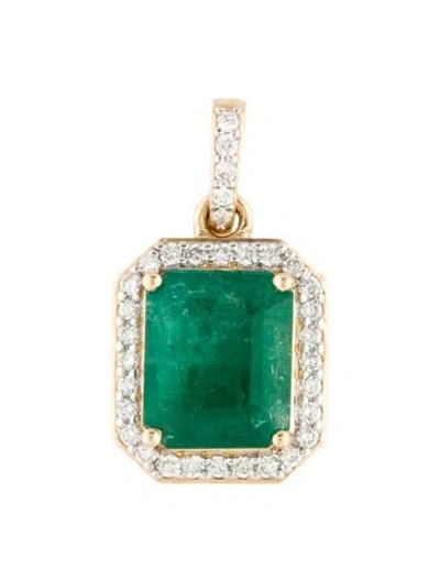 Pre-owned Pendant 14k 3.12ct Emerald & Diamond  In Multi
