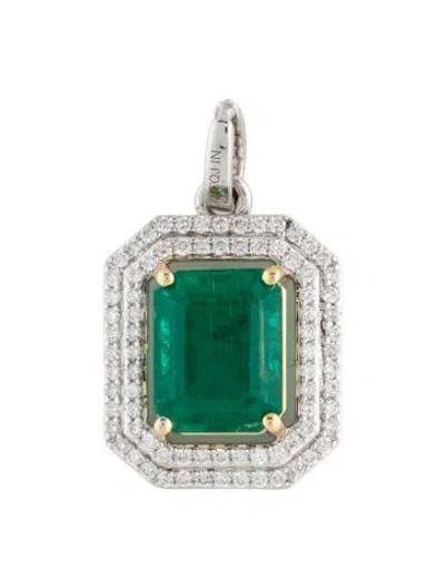 Pre-owned Pendant 14k 3.12ct Emerald & Diamond  In Multi