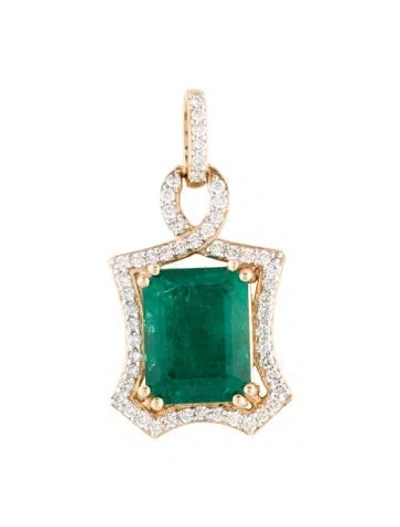 Pre-owned Pendant 14k 3.14ct Emerald & Diamond  In Multi