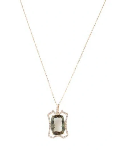 Pre-owned Pendant 14k 3.17ct Feldspar & Diamond  Necklace, 18" In Multi