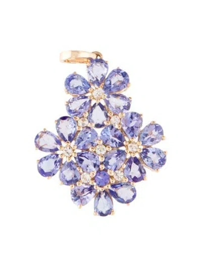 Pre-owned Pendant 14k 3.18ctw Tanzanite & Sapphire , 1" In Multi