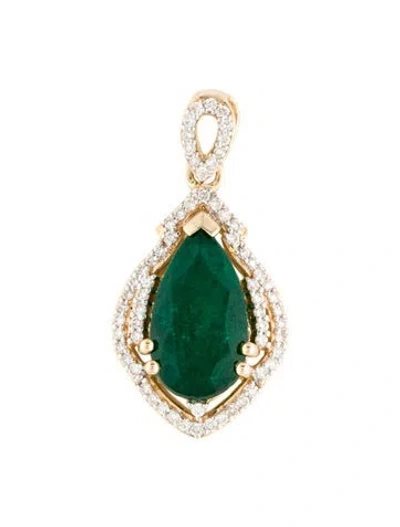 Pre-owned Pendant 14k 3.19ct Emerald & Diamond  In Multi