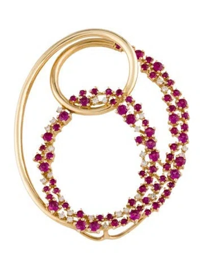 Pre-owned Pendant 14k 3.22ctw Ruby & Diamond , 2" In Multi