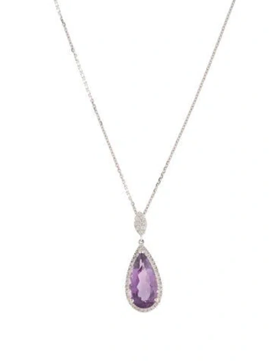 Pre-owned Pendant 14k 3.25ct Amethyst & Diamond  Necklace, 19" In Multi