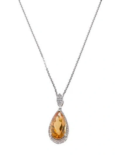 Pre-owned Pendant 14k 3.29ct Citrine & Diamond  Necklace, 19" In Multi