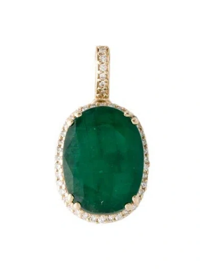 Pre-owned Pendant 14k 3.35ct Emerald & Diamond , 0.75" In Multi