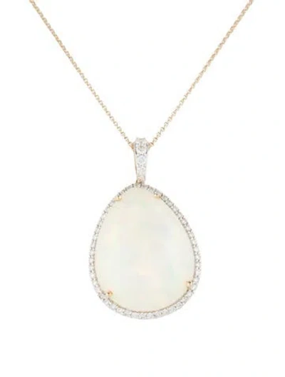Pre-owned Pendant 14k 33.61ct Opal & Diamond Pedant Necklace, 18" In Multi