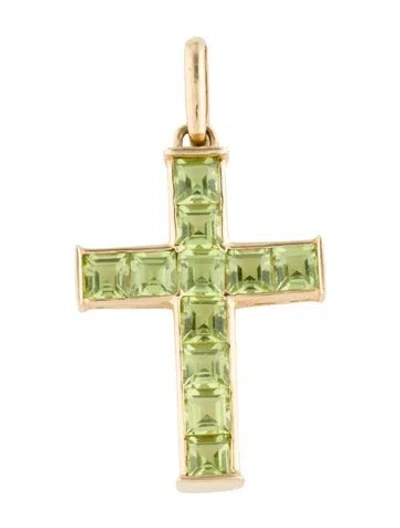 Pre-owned Pendant 14k 3.41ctw Peridot Cross , 1.5" In Multi
