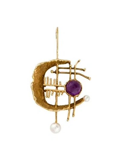 Pre-owned Pendant 14k 3.53ct Amethyst & Pearl , 2.5" In Multi
