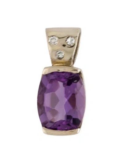 Pre-owned Pendant 14k 3.63ct Amethyst & Diamond , 0.75" In Multi