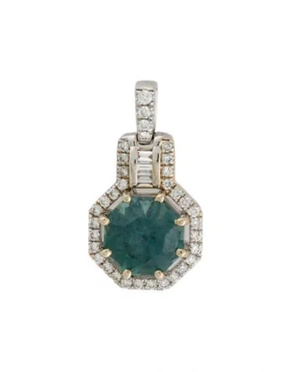 Pre-owned Pendant 14k 3.66ct Green Sapphire & Diamond , 1" In Multi
