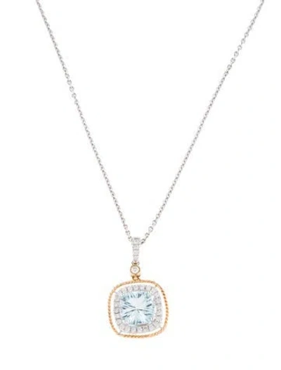 Pre-owned Pendant 14k 3.79ct Aquamarine & Diamond  Necklace, 17.25" In Multi