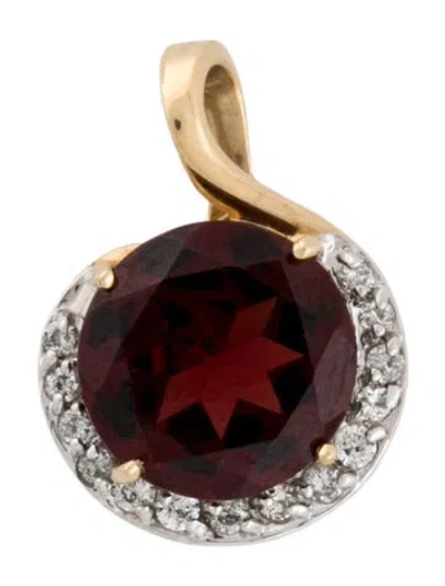 Pre-owned Pendant 14k 3.84ct Garnet & Diamond  In Multi