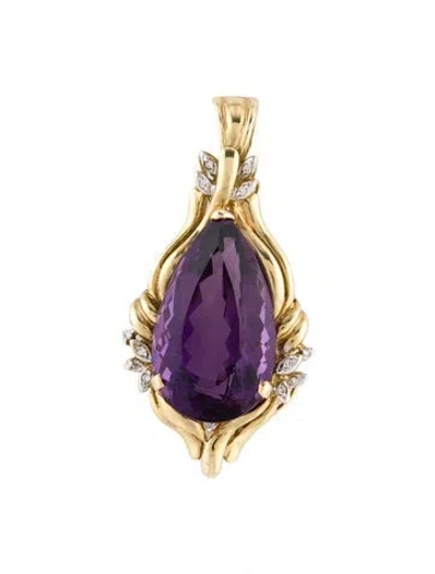 Pre-owned Pendant 14k 38.84ct Amethyst & Diamond , 2.25" In Multi