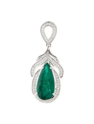 Pre-owned Pendant 14k 3.88ct Emerald & Diamond  In Multi