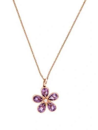 Pre-owned Pendant 14k 3.88ctw Amethyst & Diamond Flower  Necklace, 17" In Multi