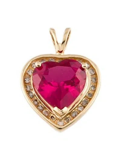 Pre-owned Pendant 14k 4.13ctw Synthetic Ruby & Diamond Heart , 0.75" In Multi