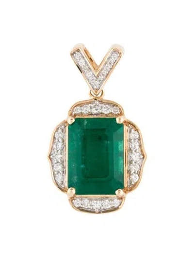Pre-owned Pendant 14k 4.14ct Emerald & Diamond  In Multi