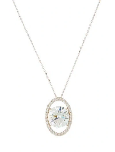Pre-owned Pendant 14k 4.25ctw Lab-grown Diamond Halo Set, 18" In Multi