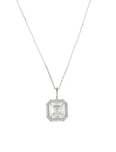 Pre-owned Pendant 14k 4.30ctw Lab-grown Diamond Halo Set, 18" In Multi