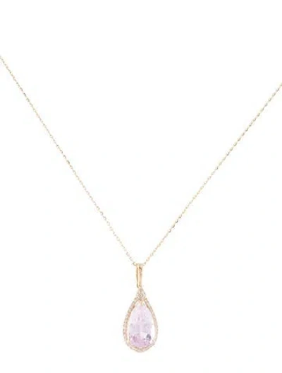 Pre-owned Pendant 14k 4.41ct Kunzite & Diamond  Necklace, 18" In Multi