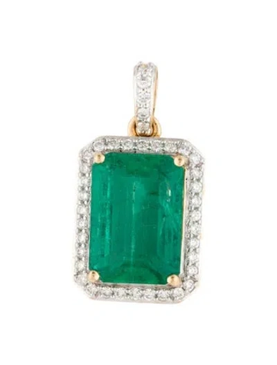 Pre-owned Pendant 14k 4.59ct Emerald & Diamond  In Multi